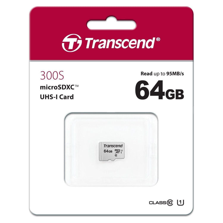 TRANSCEND TS64GUSD300S 64GB UHS-I U1 microSD w/o Adapter (microSDHC I, C10, U1)