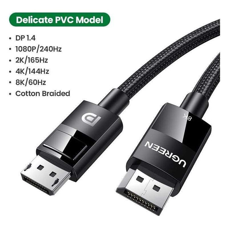 UGREEN 80393 DP V1.4 Male to Male Plastic Case Braided Cable 3M
