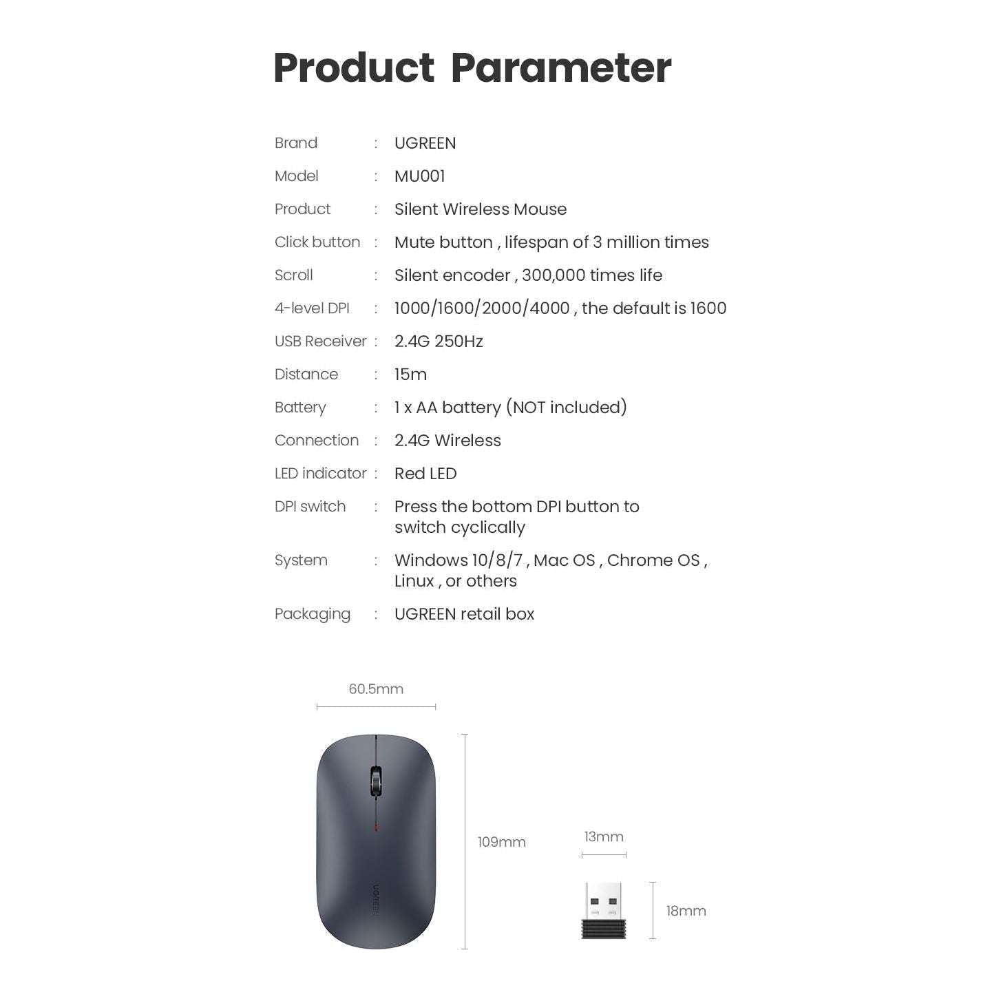 UGREEN 90373 Slim 2.4G Wireless Mouse