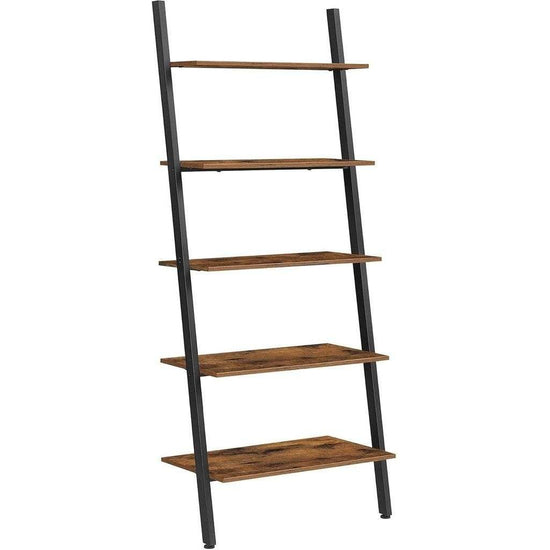 VASAGLE Industrial Ladder Shelf 5-Tier Bookshelf Rack Wall Shelf Rustic Brown and Black