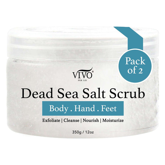 Vivo Per Lei Dead Sea Salt Scrub | Body Exfoliating Scrub with Dead Sea Minerals | Sea Salt Scrub for Hands, Feet & Body | Body Scrub to Gently Exfoliate Skin | Pack of 2