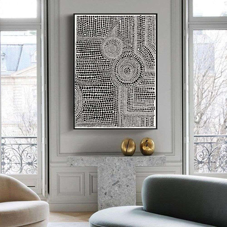 Wall Art 100cmx150cm Clustered Dots A Black Frame Canvas - Magdasmall