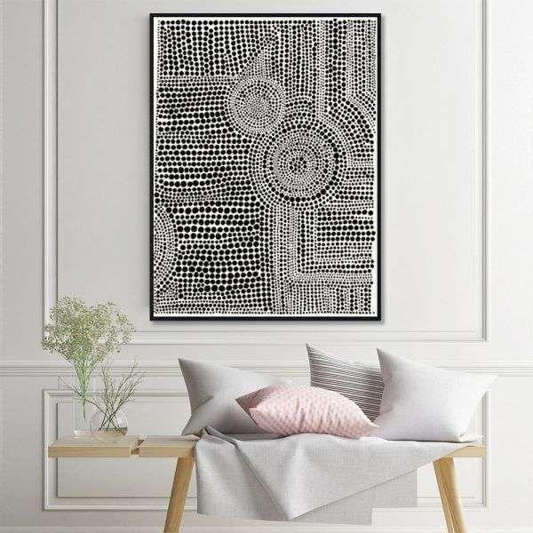 Wall Art 100cmx150cm Clustered Dots A Black Frame Canvas - Magdasmall