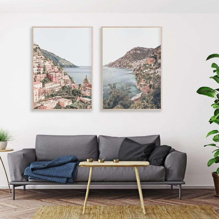 Wall Art 100cmx150cm Italy Positano 2 Sets Wood Frame Canvas - Magdasmall