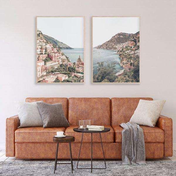 Wall Art 100cmx150cm Italy Positano 2 Sets Wood Frame Canvas - Magdasmall