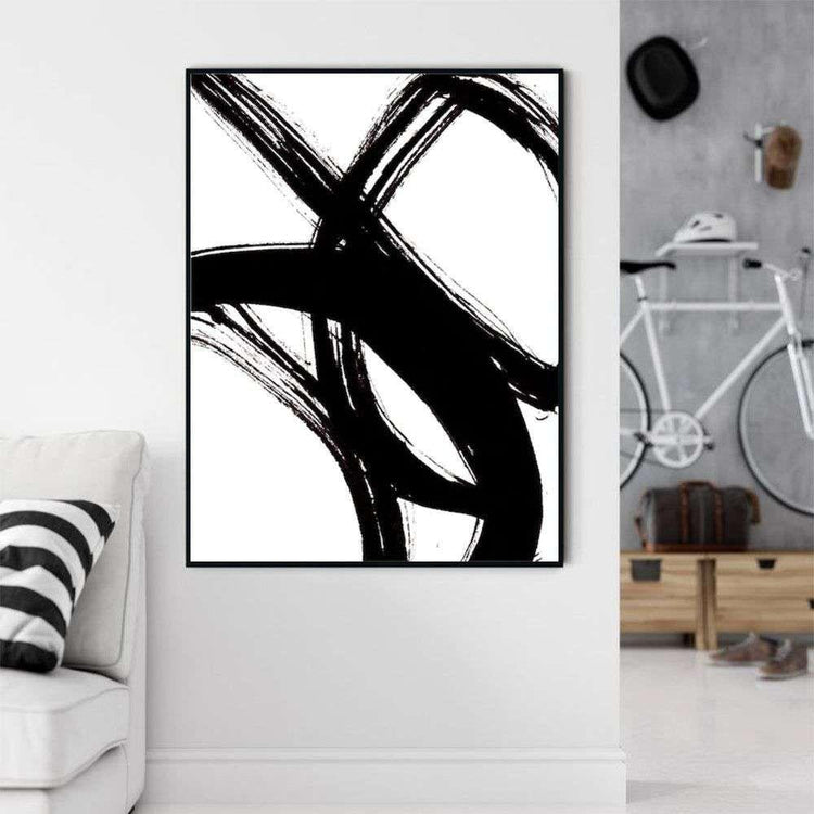 Wall Art 100cmx150cm Minimalist Black Artwork Black Frame Canvas