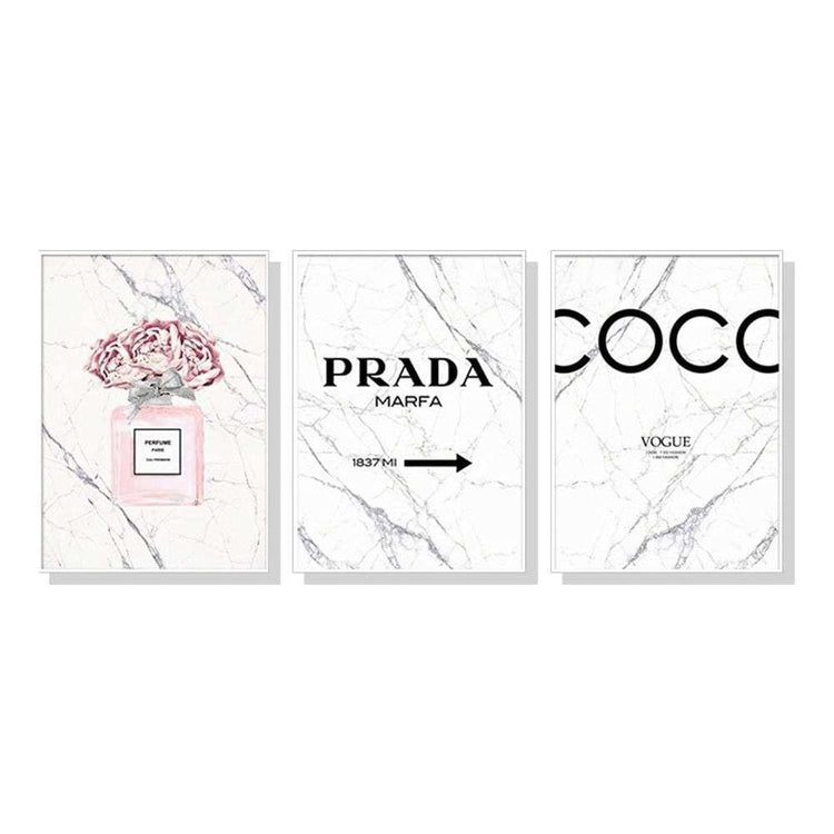 Wall Art 40cmx60cm Fashion Perfume 3 Sets White Frame Canvas - Magdasmall