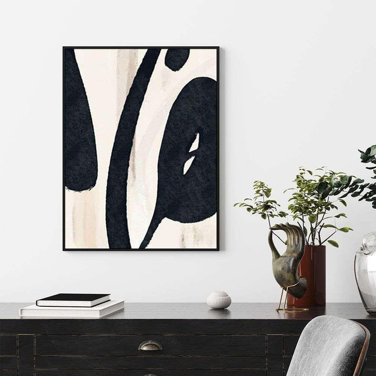 Wall Art 50cmx70cm Black Ink Black Frame Canvas - Magdasmall