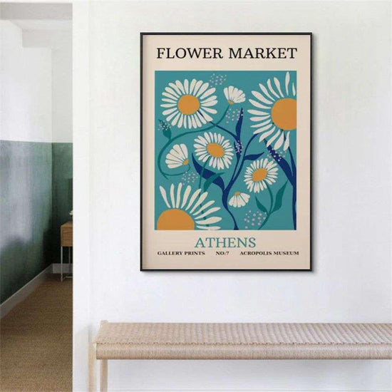 Wall Art 50cmx70cm Flower Market Athens Black Frame Canvas - Magdasmall
