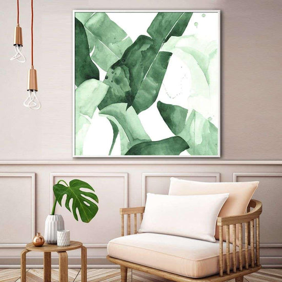 Wall Art 60cmx60cm Tropical Leaves Square Size White Frame Canvas - Magdasmall