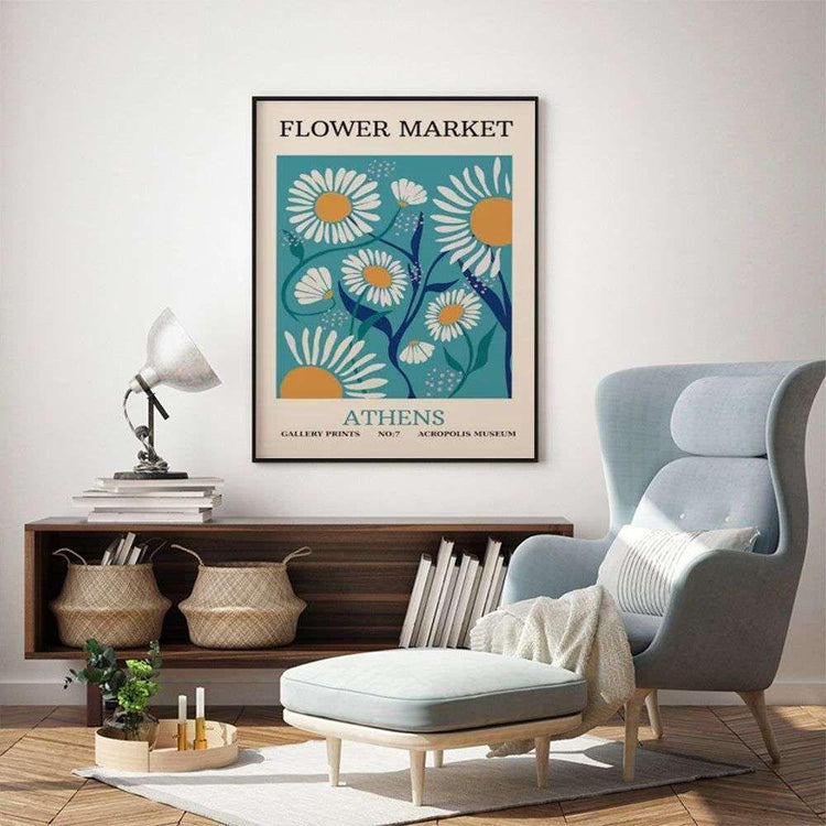 Wall Art 60cmx90cm Flower Market Athens Black Frame Canvas - Magdasmall