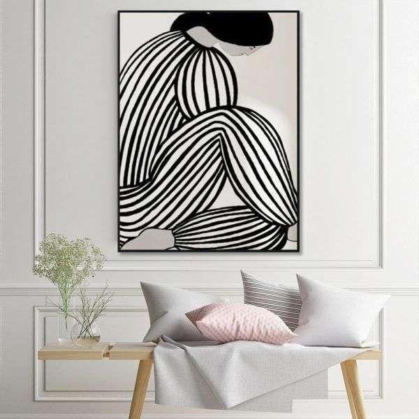 Wall Art 60cmx90cm Mid Century Figure Black Frame Canvas - Magdasmall