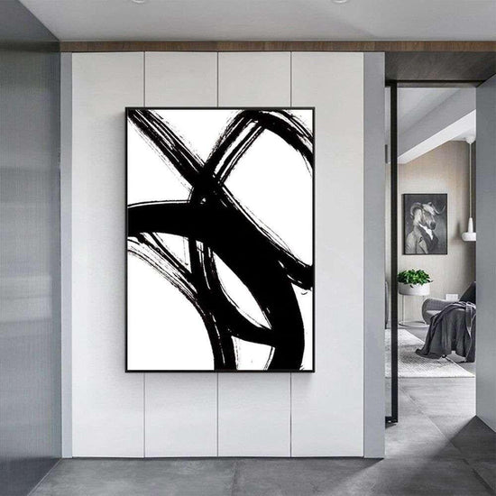 Wall Art 60cmx90cm Minimalist Black Artwork Black Frame Canvas - Magdasmall
