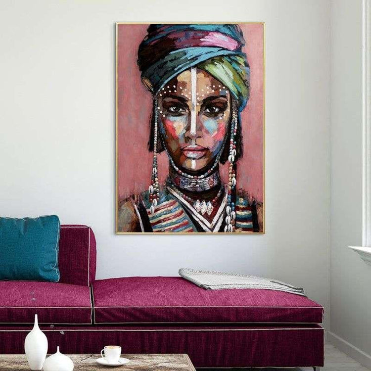 Wall Art 70cmx100cm African woman II Gold Frame Canvas - Magdasmall