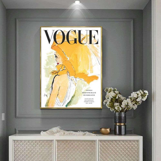Wall Art 70cmx100cm Vogue Girl Gold Frame Canvas - Magdasmall