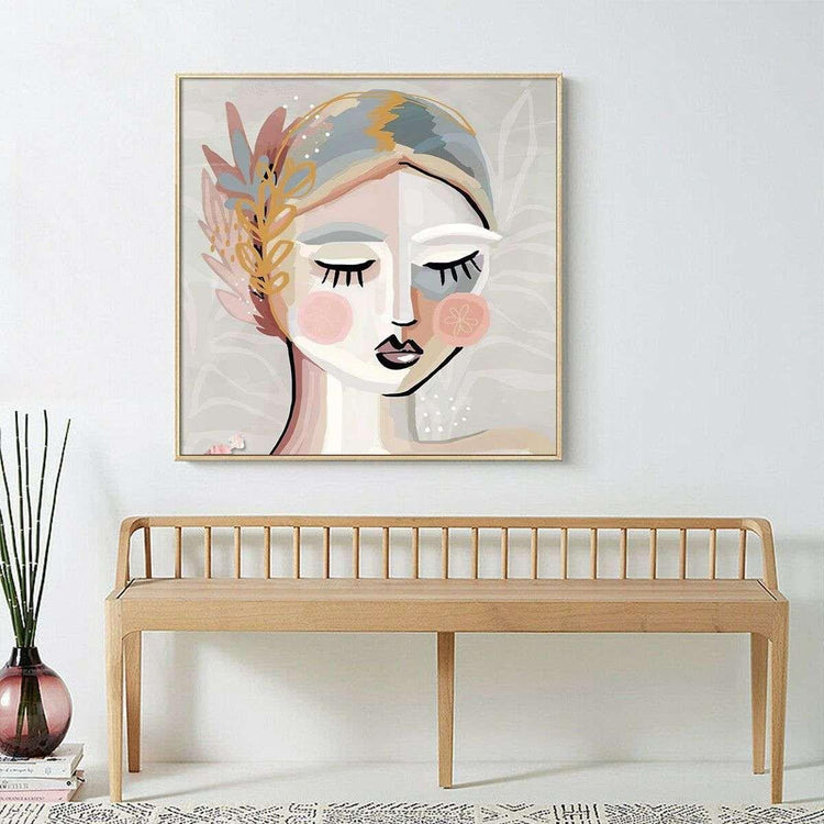 Wall Art 70cmx70cm Calm Girl Gold Frame Canvas - Magdasmall