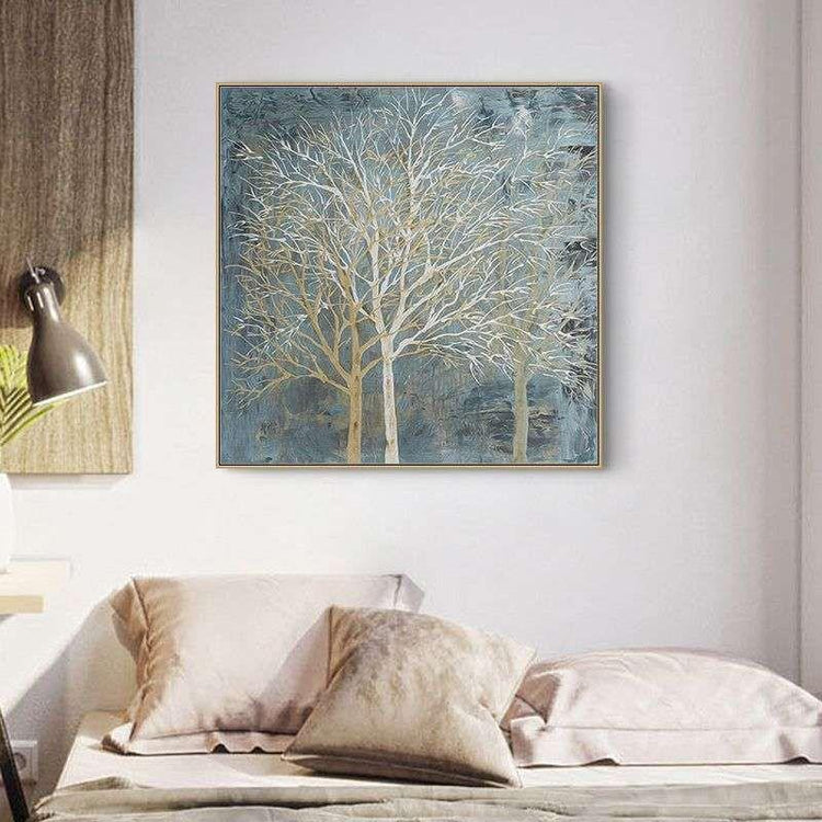 Wall Art 80cmx80cm Forest In The Twilight Trees Gold Frame Canvas - Magdasmall