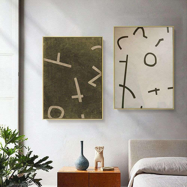 Wall Art 90cmx135cm Neutral Composition 2 Sets Gold Frame Canvas - Magdasmall
