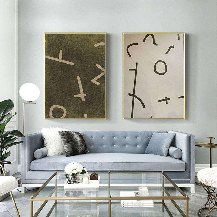 Wall Art 90cmx135cm Neutral Composition 2 Sets Gold Frame Canvas - Magdasmall