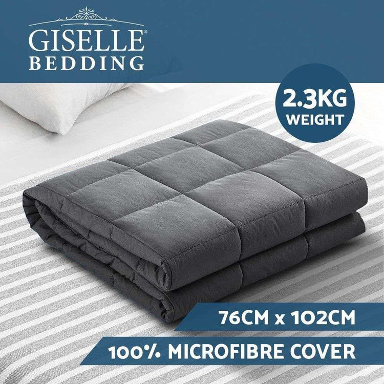 Weighted Blanket Kids 2.3KG Heavy Gravity Blankets Microfibre Cover Comfort Calming Deep Relax Better Sleep Grey - Magdasmall