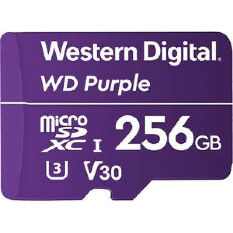 WESTERN DIGITAL Digital WD Purple 256GB MicroSDXC Card 24/7 -25°C to 85°C Weather & Humidity Resistant for Surveillance IP Cameras mDVRs NVR Dash Cams Drones