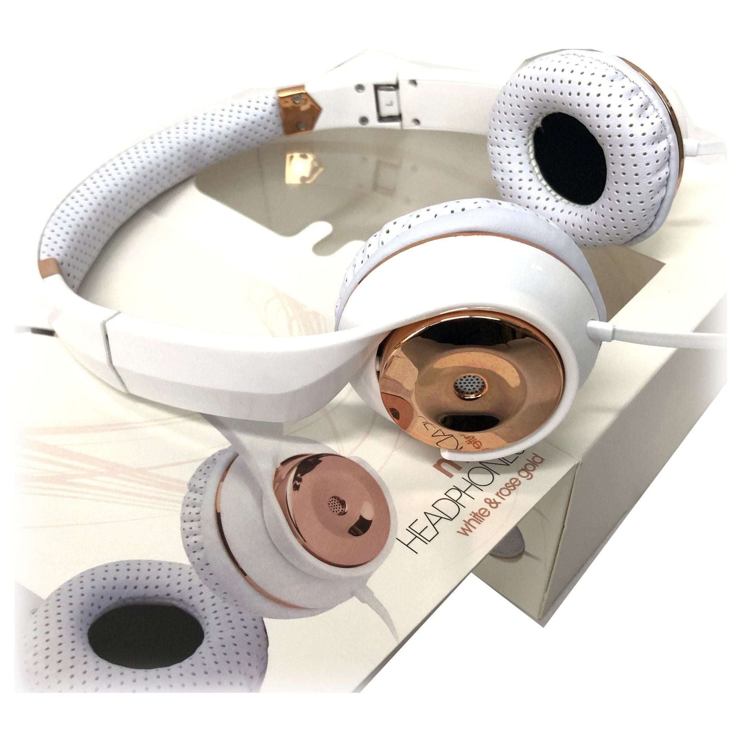 White Rose Gold Holysmoke Motif On Ear Foldable Headphones