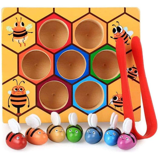 Wooden Bee Toddler Fine Motor Skill Toy - (Montessori Wooden Puzzle Early Learning Preschool Educational Kids) - Magdasmall