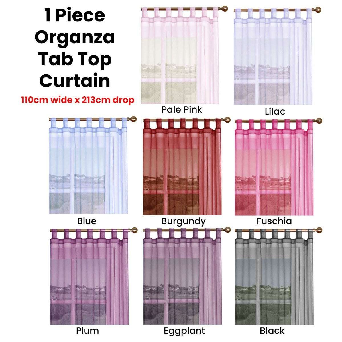 1 Piece Organza Tab Top Curtain 110 x 213 cm Black