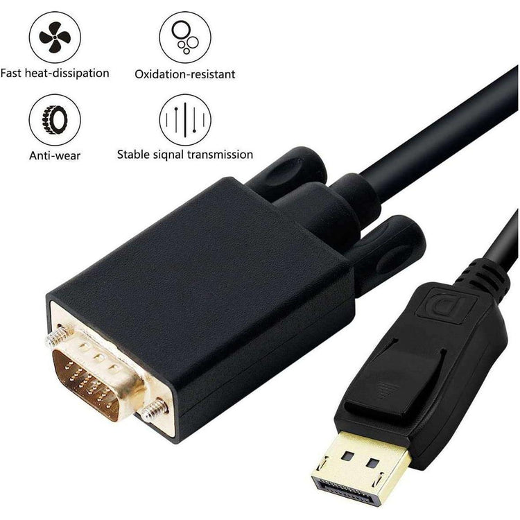 1.8M Display Port DP Male To VGA/M Cable Converter Connector Adaptor - Magdasmall