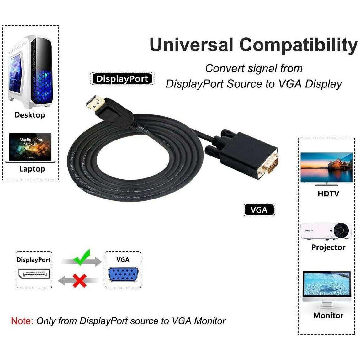 1.8M Display Port DP Male To VGA/M Cable Converter Connector Adaptor - Magdasmall