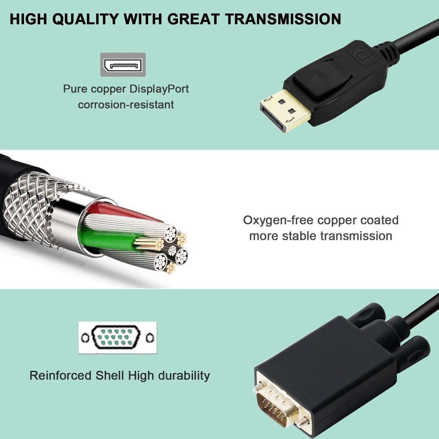1.8M Display Port DP Male To VGA/M Cable Converter Connector Adaptor - Magdasmall