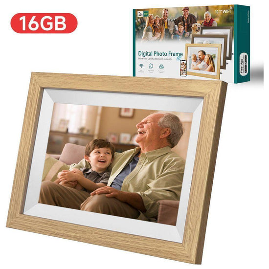 10.1-Inch Wooden Frame WiFi Digital Photo Frame - 16GB Storage, IPS Touchscreen, App Remote Sharing - Magdasmall