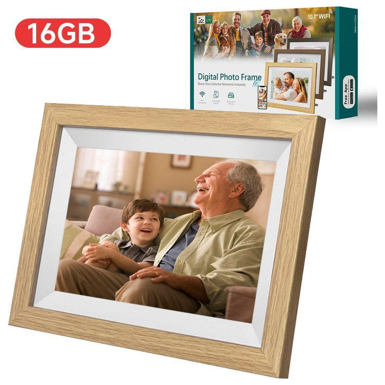 10.1-Inch Wooden Frame WiFi Digital Photo Frame - 16GB Storage, IPS Touchscreen, App Remote Sharing - Magdasmall