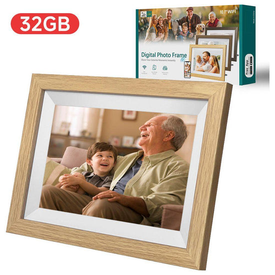 10.1-Inch Wooden Frame WiFi Digital Photo Frame - 32GB Storage, IPS Touchscreen, App Remote Sharing - Magdasmall