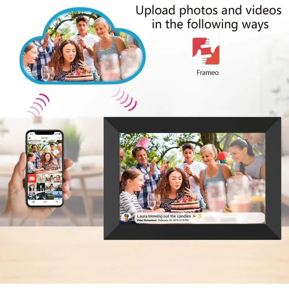 10.1-Inch Wooden Frame WiFi Digital Photo Frame - 32GB Storage, IPS Touchscreen, App Remote Sharing - Magdasmall