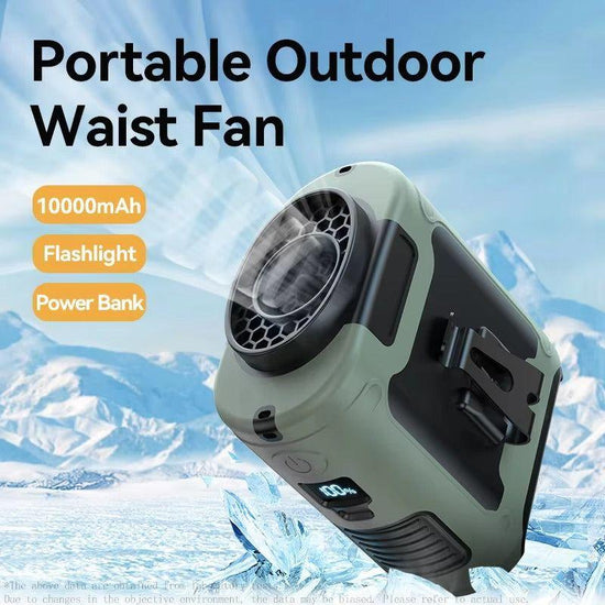 10000mAh Portable Outdoor Waist Fan Hanging Neck Strong Wind with Power Bank LED Lighting for Emergency Sports Outdoor Working - Magdasmall