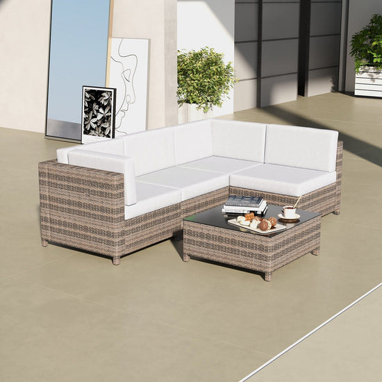 Milano Outdoor 5 PC Rattan Sofa Set Colour Oatmeal Seat & Black Coating (5 Boxes)-1850670882607992834