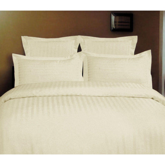 1000TC Self Striped Tailored Quilt Cover Set Ivory King - Magdasmall