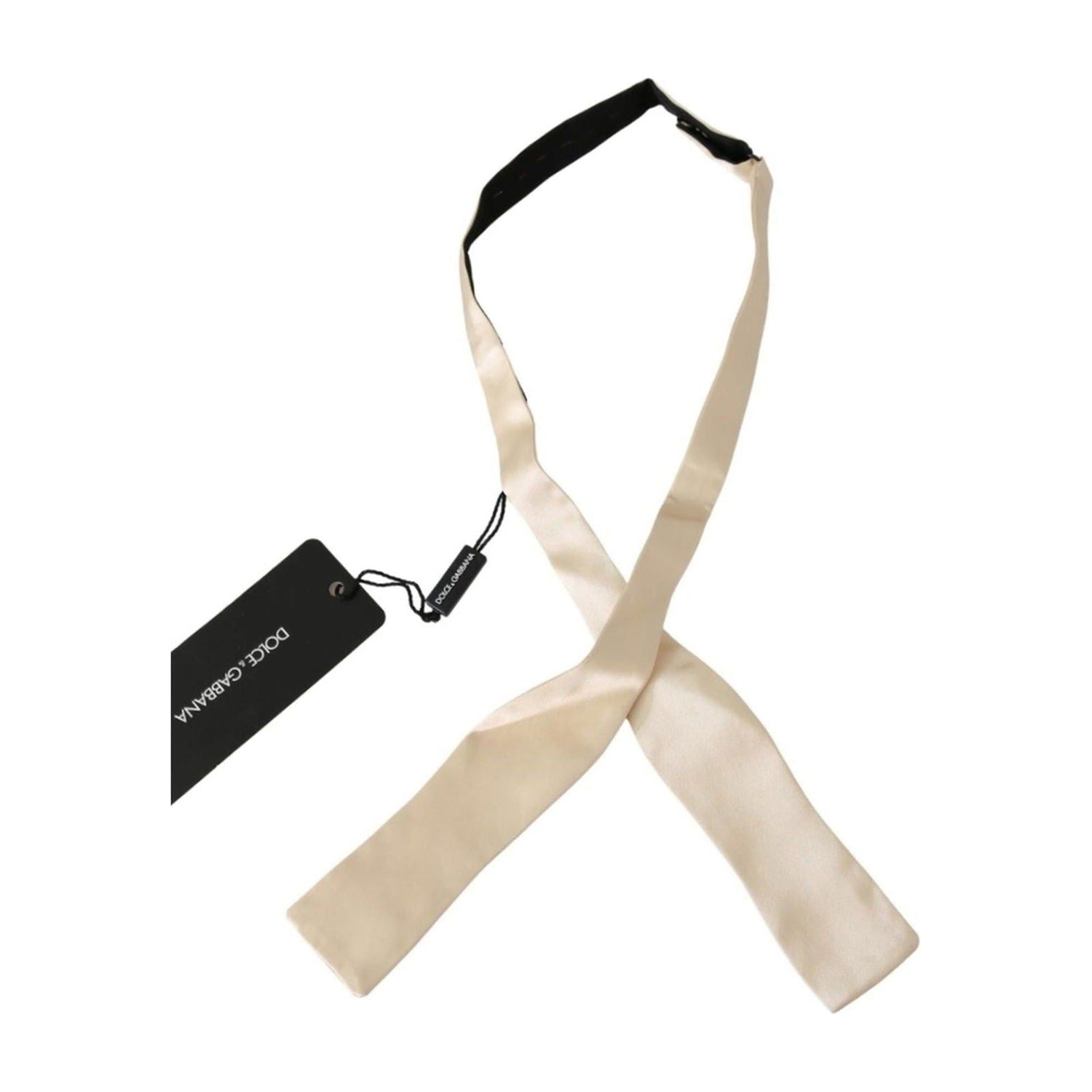 100% Authentic Dolce & Gabbana Bowtie Beige Silk Adjustable Strap One Size Men - Magdasmall