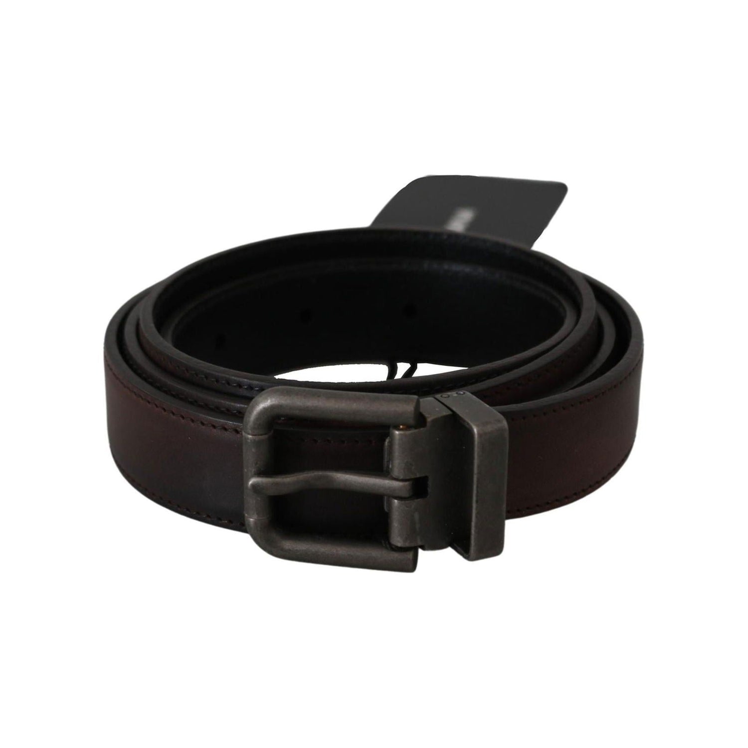 100% Authentic Dolce & Gabbana Leather Belt with Gray Buckle 115 cm Men - Magdasmall