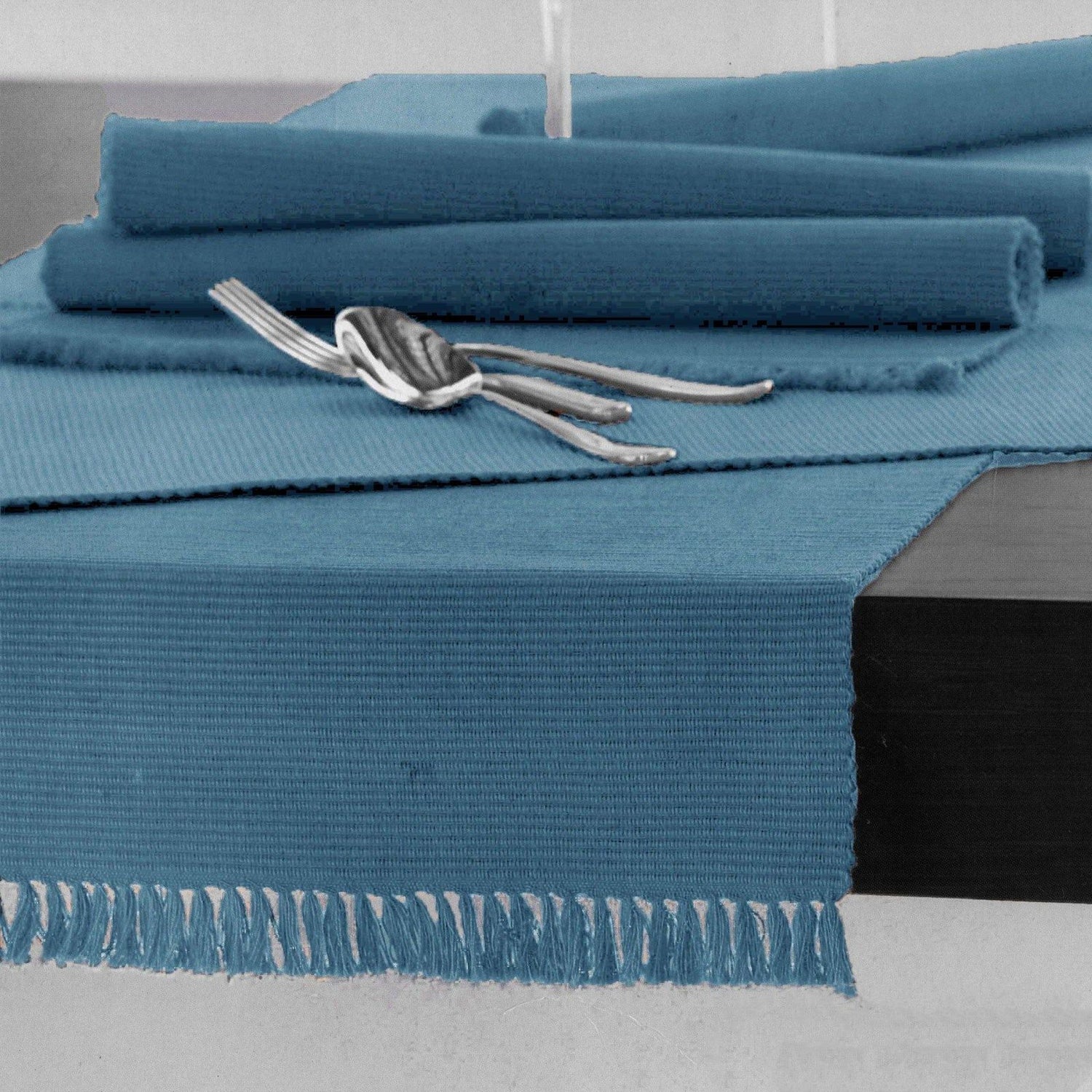 100% COTTON Ribbed Table Runner Dusk Blue 45 x 150cm - Magdasmall