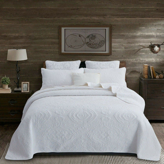 100% Cotton Coverlet Set Damask White Queen - Magdasmall