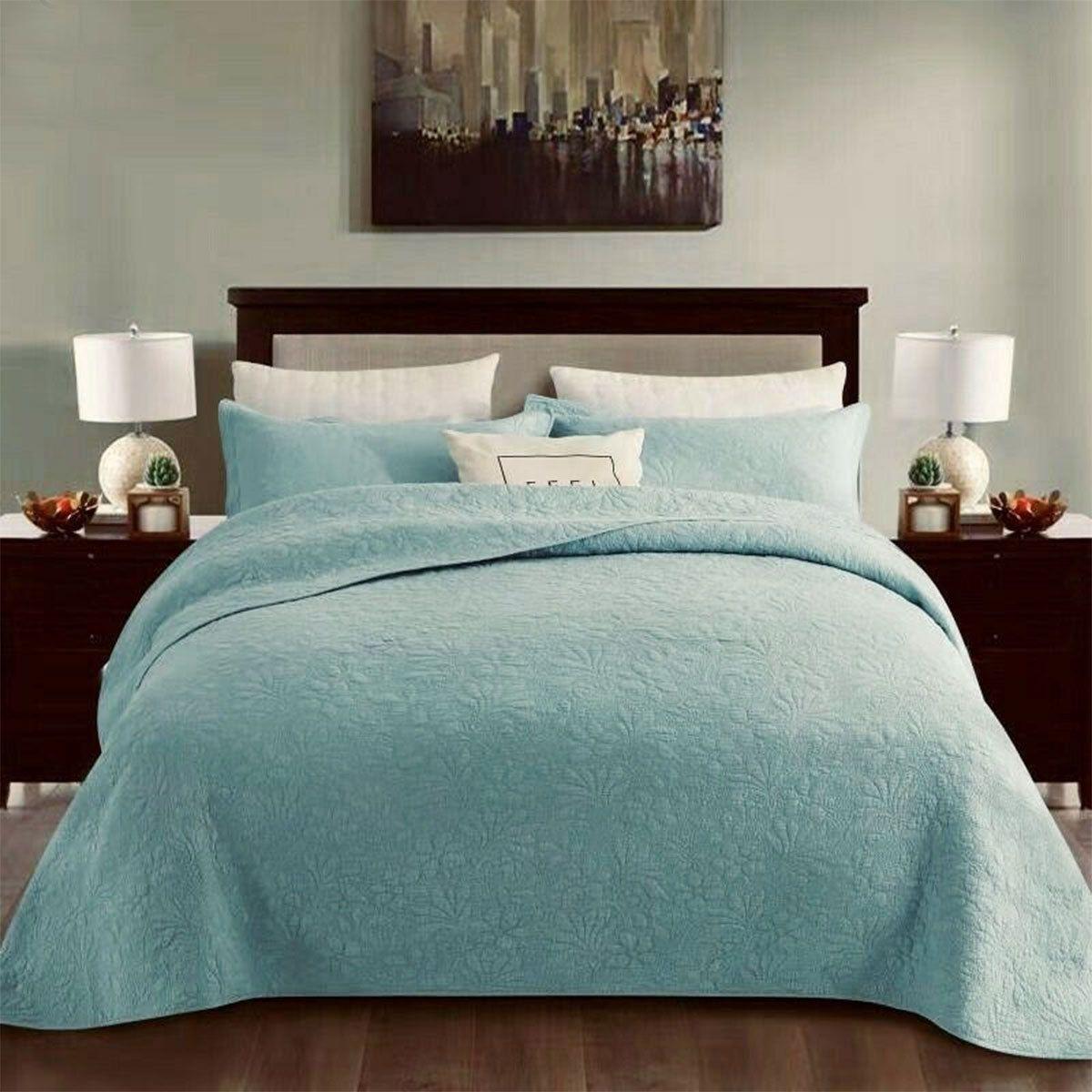 100% Cotton Coverlet Set Floral Turquoise King - Magdasmall