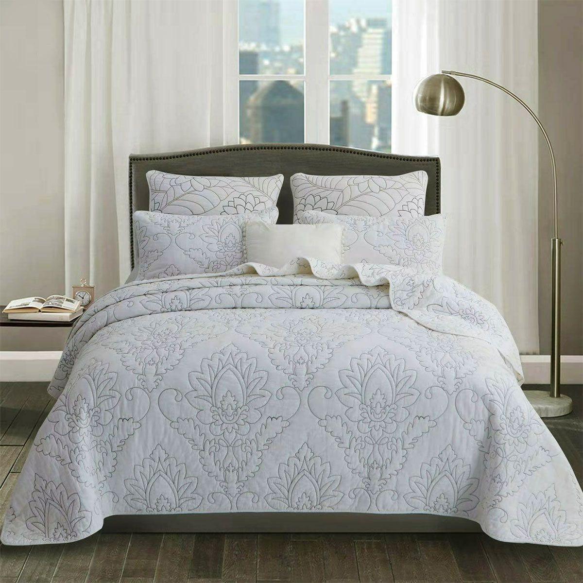 100% Cotton Coverlet Set Majestic White Queen - Magdasmall
