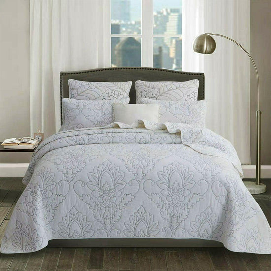 100% Cotton Coverlet Set Majestic White Queen - Magdasmall