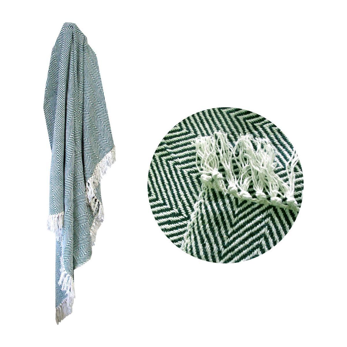 100% Cotton Fringe Throw Rug 125 x 150 cm Chevron Green - Magdasmall