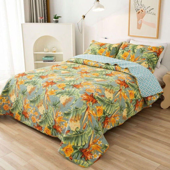 100% Cotton Lightly Quilted Coverlet Set Birds of Paradise Queen 230 x 250 cm - Magdasmall