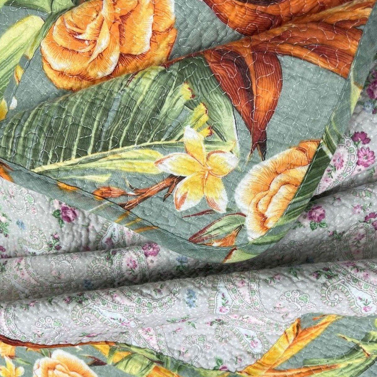 100% Cotton Lightly Quilted Coverlet Set Birds of Paradise Queen 230 x 250 cm - Magdasmall