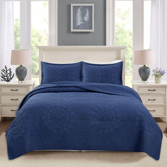 100% Cotton Lightly Quilted Coverlet Set Unity Navy Queen - Magdasmall
