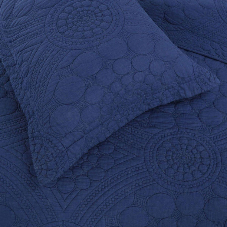 100% Cotton Lightly Quilted Coverlet Set Unity Navy Queen - Magdasmall